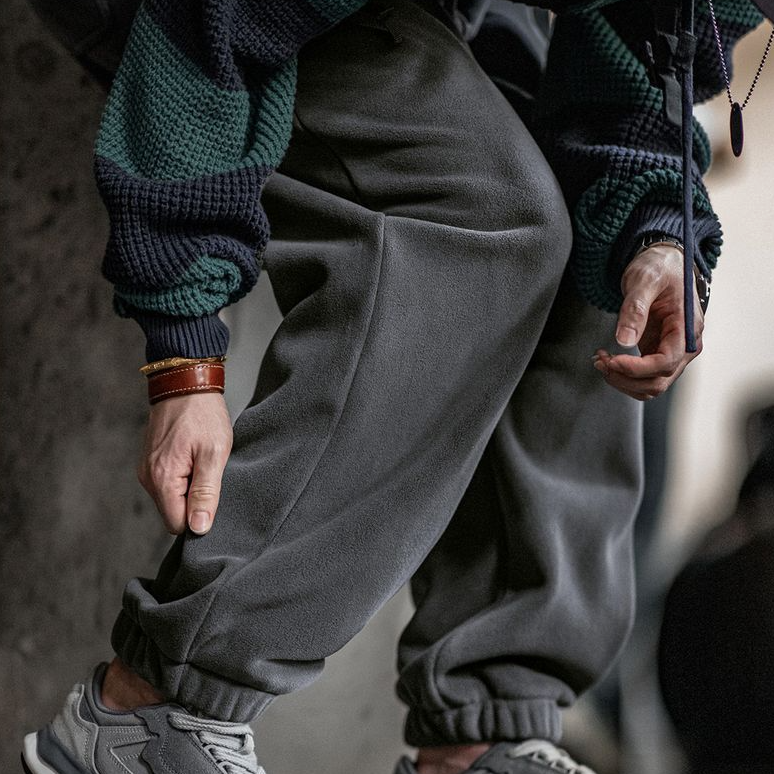 馬登工裝 美式雙面搖粒絨束脚衛褲加絨保暖運動休閒直筒長褲男秋冬