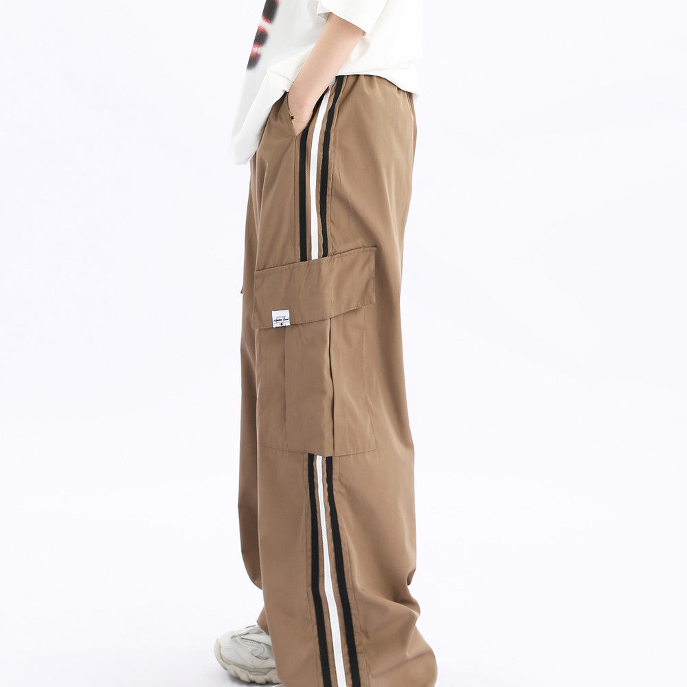 美式復古條紋運動褲垂感街舞褲寬鬆嘻哈hiphop百搭長褲