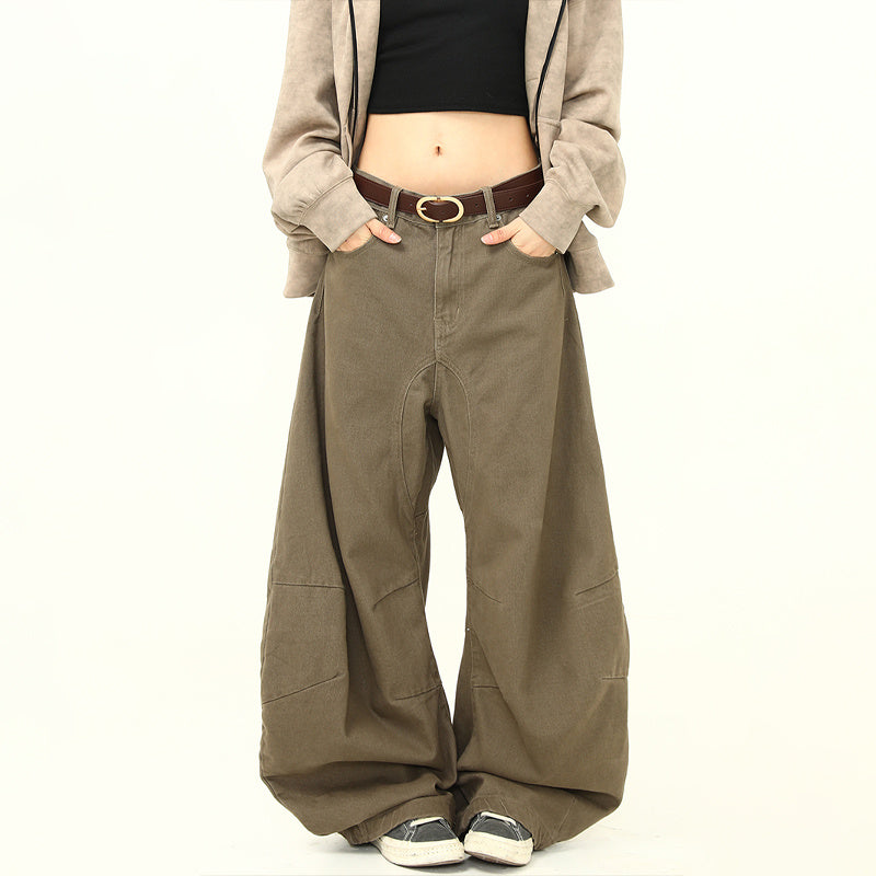 美式復古cleanfit工裝褲解構廓形彎刀牛仔褲寬鬆百搭工裝褲