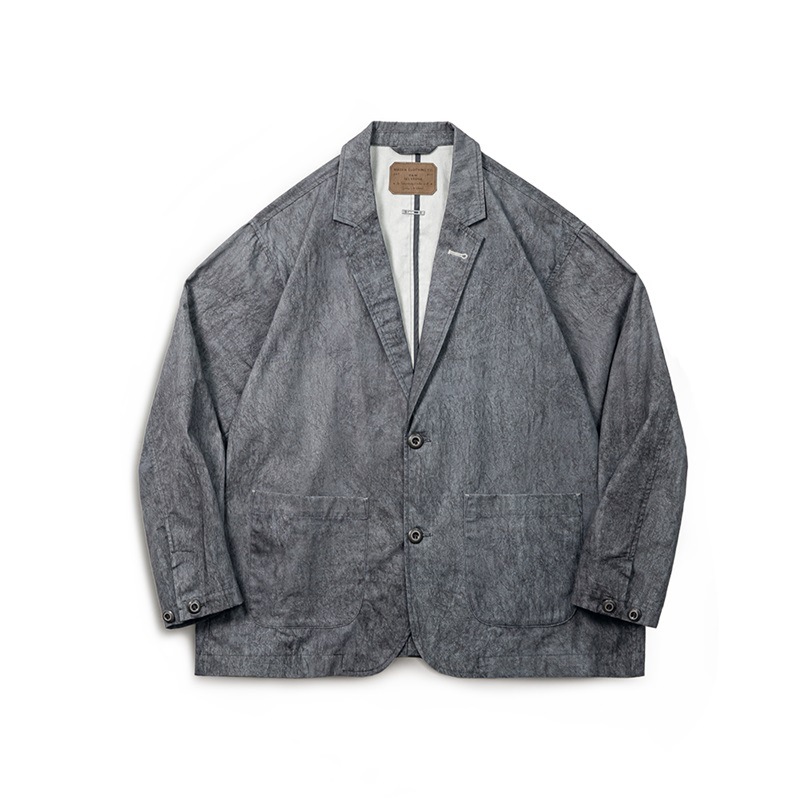 馬登工裝 美式休閒仿冰染西裝夾克平駁領寬鬆純棉單西服外套男秋季