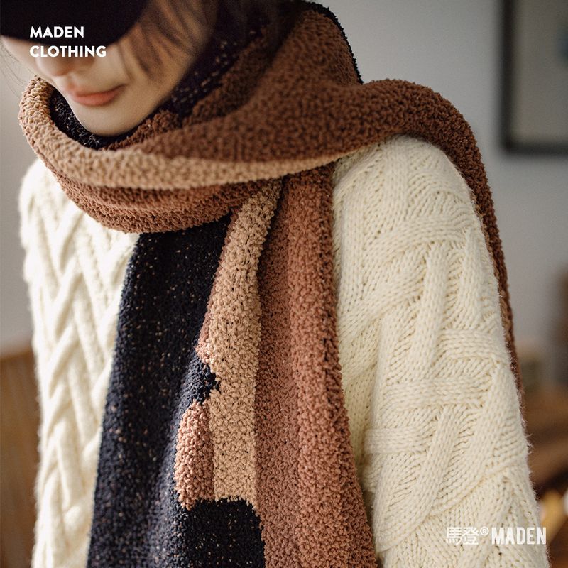馬登女裝 雅丹風針織毛線圍巾加厚保暖防寒護頸百搭圍脖冬