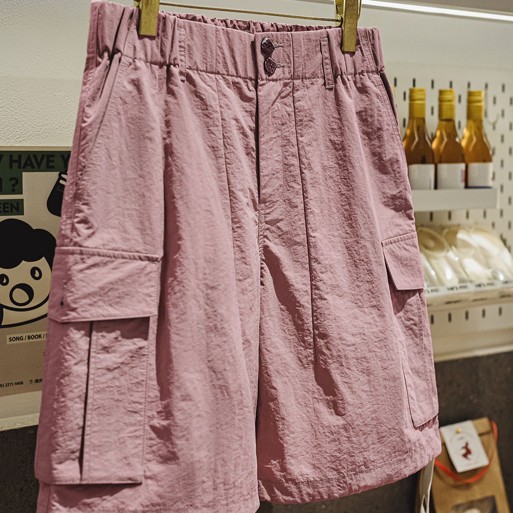 馬登工裝 山系速幹短褲美式大口袋梭織寬鬆直筒粉色薄款短褲男夏季
