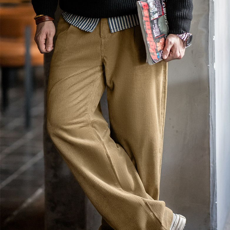 馬登工裝 美式復古玉米粒燈芯絨休閒褲肌理感寬鬆純棉直筒褲子男秋