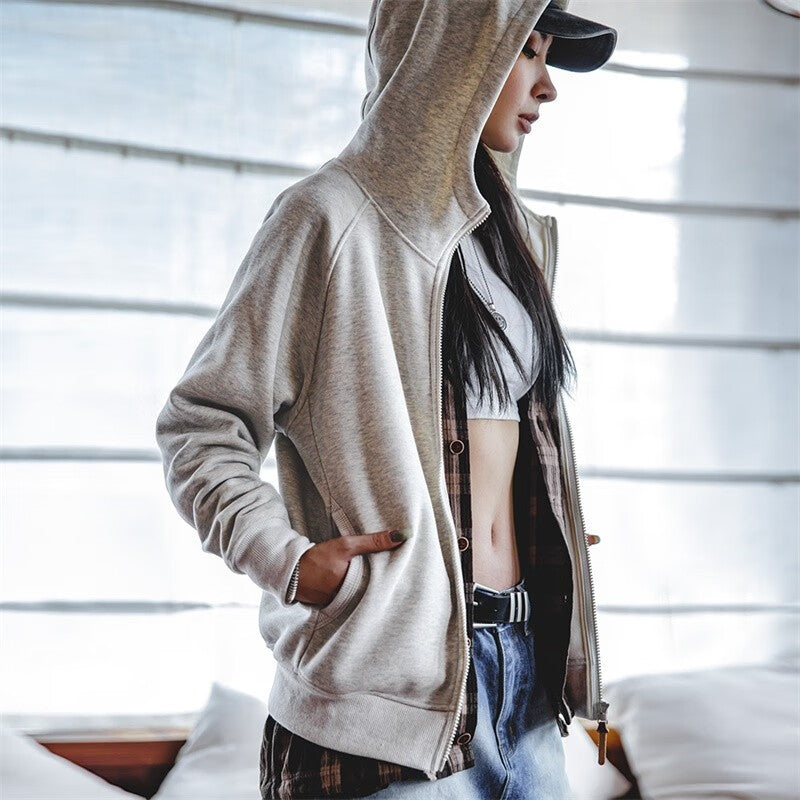 馬登女裝 美式休閒搖粒絨連帽衛衣外套秋冬加絨開衫上衣