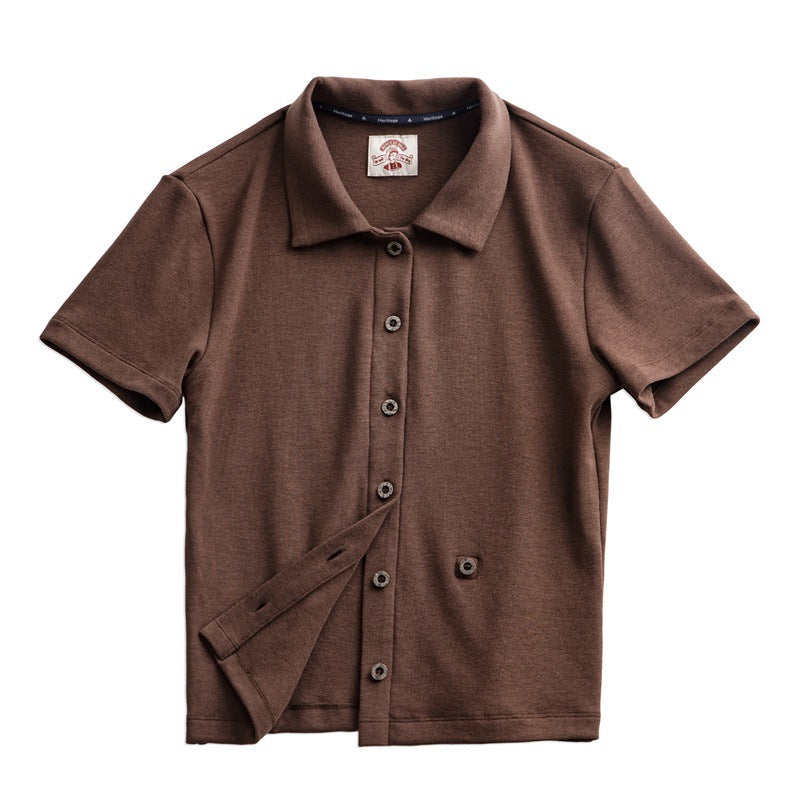 馬登女裝 復古Polo領短袖修身短款正肩針織開衫辣妹露腰顯瘦上衣夏