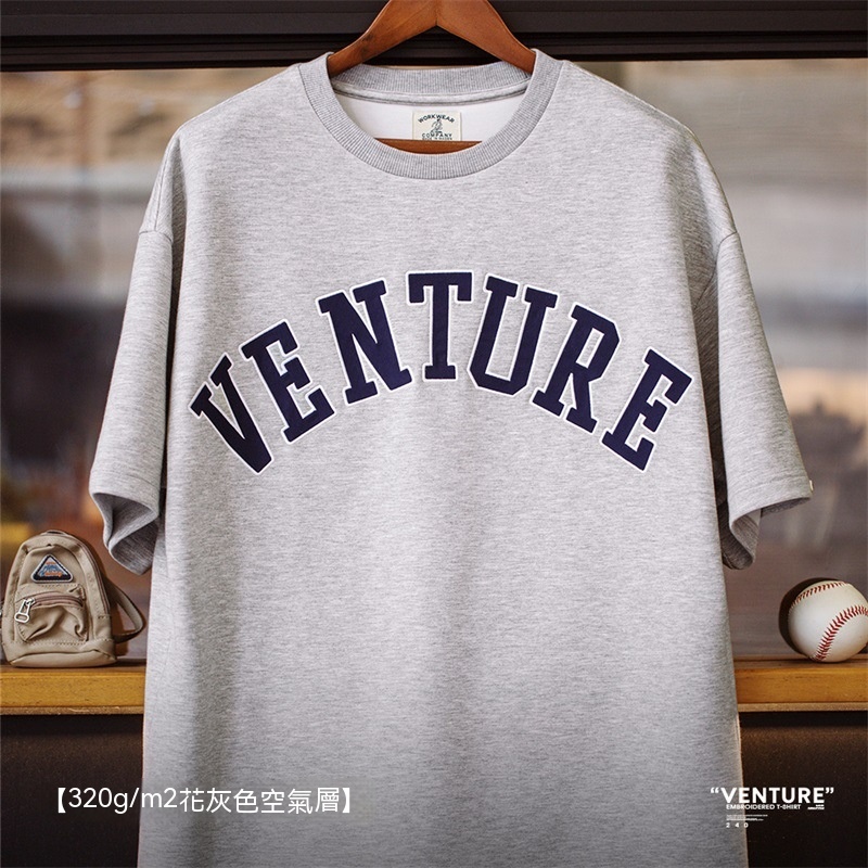 馬登工裝 空氣層字母刺繡短袖T恤潮流寬鬆重磅五分袖圓領打底衫