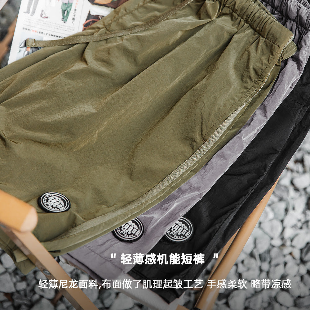 馬登工裝 山系戶外輕薄尼龍短褲速幹機能褶皺肌理感五分中褲