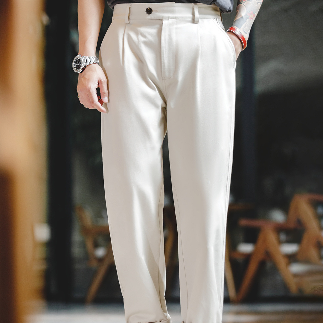 馬登工裝 美式復古那不勒斯長褲設計感紳士巴黎扣直筒休閒褲子男