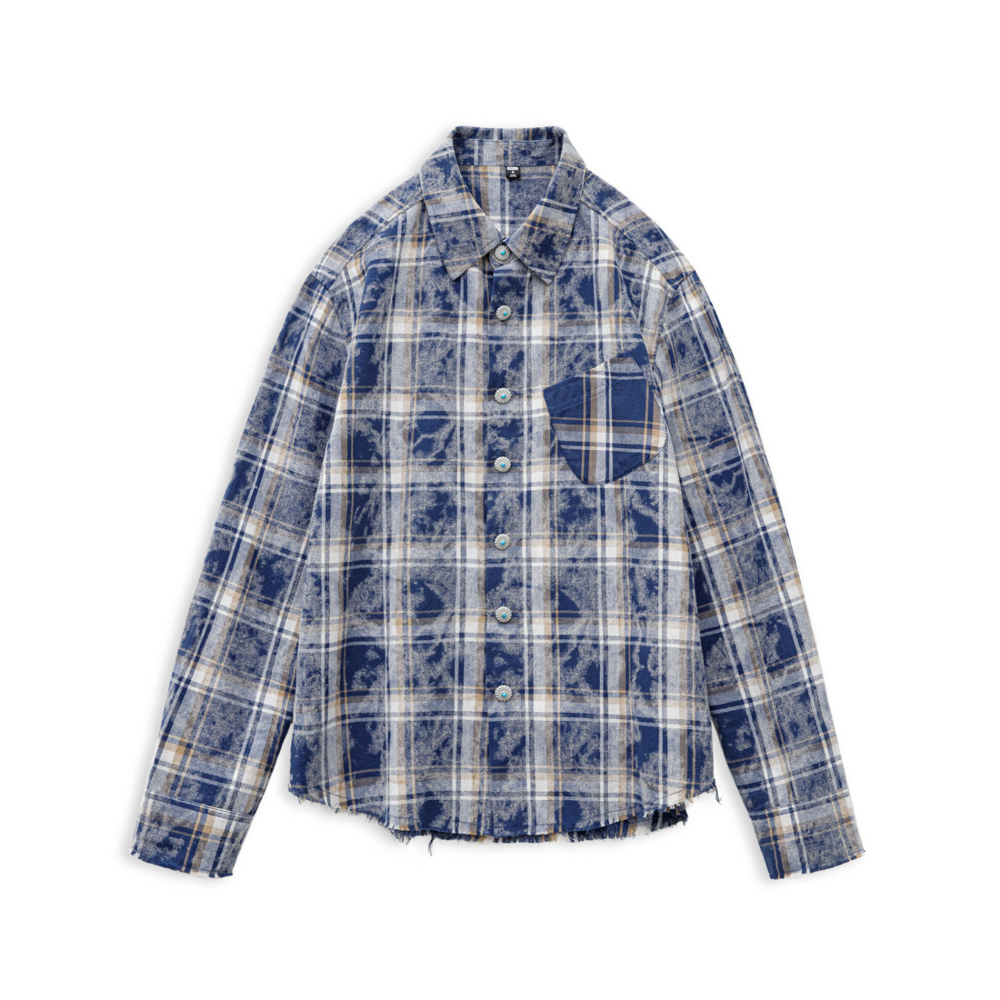 馬登女裝 美式復古藏青色格子紋翻領寬鬆磨毛長袖休閒襯衫上衣外套秋季