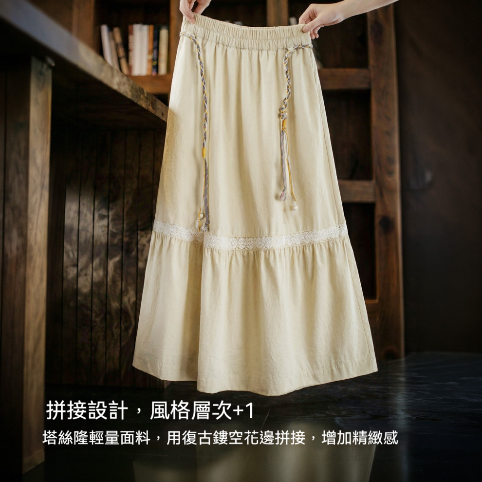 馬登女裝 復古A字顯瘦層疊蓬蓬蛋糕鏤空波西米亞長傘裙半身裙女士夏