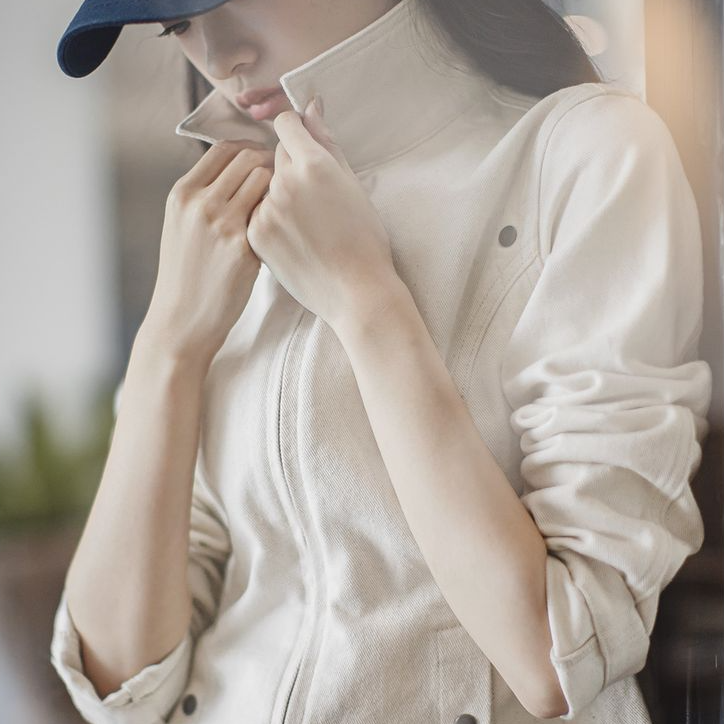 馬登女裝 巴恩風白色收腰夾克小個子工裝外套Vintage上衣春秋