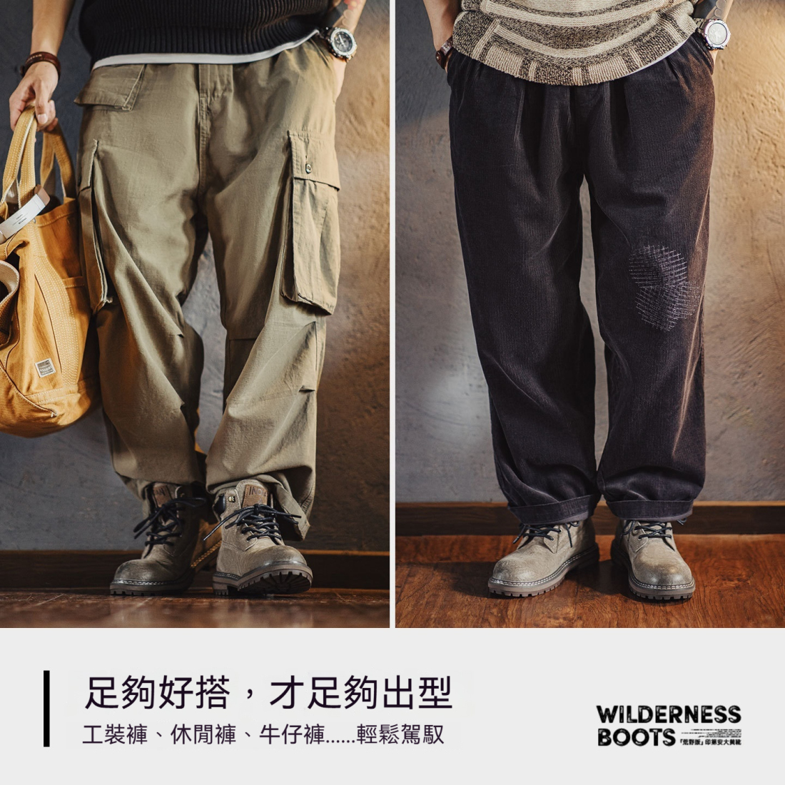 馬登男鞋 秋冬美式復古工裝靴真皮高級感中幫休閒百搭靴子