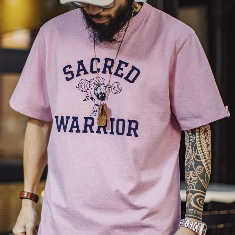 馬登工裝 美式復古植絨印花T恤純棉小眾休閒寬鬆短袖夏季