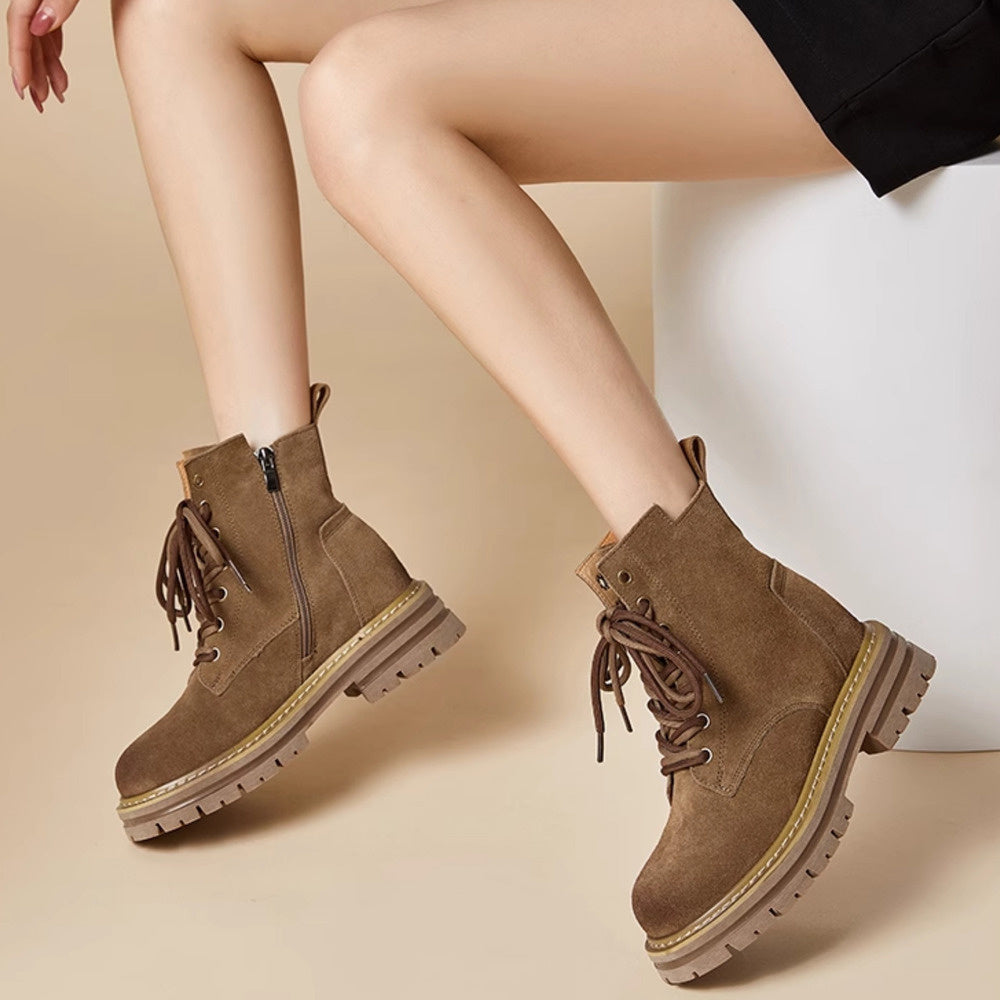 英倫風復古馬丁靴女秋冬靴子內增高加絨工裝短靴