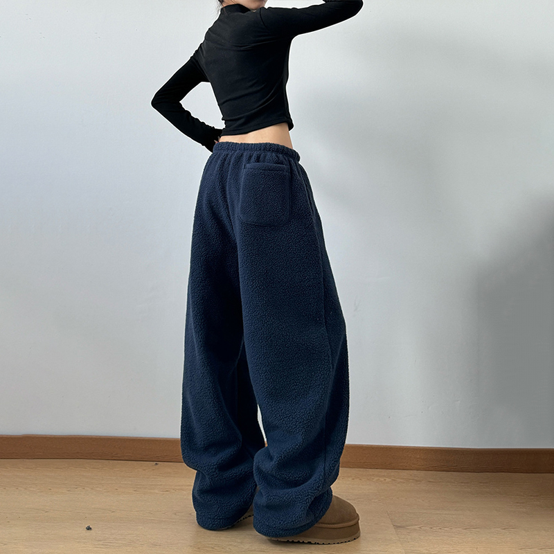 搖粒絨褲子女冬季加絨加厚休閒保暖鬆緊腰抽繩長褲