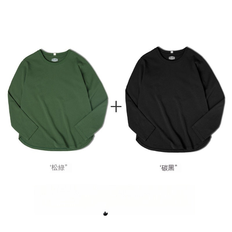 馬登女裝 雙紗純棉重磅長袖T恤春秋圓領衛衣基礎款打底衫