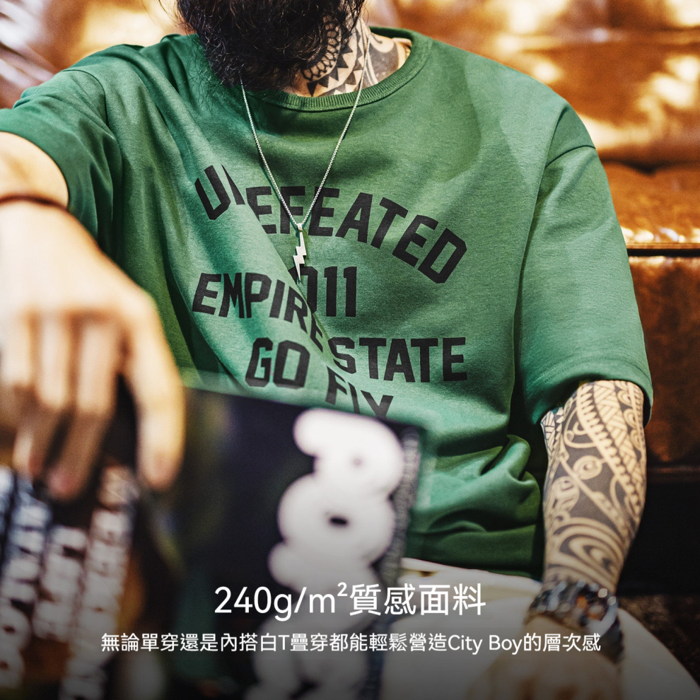 馬登工裝 美式章仔印花T恤綠色小眾圓領正肩設計感短袖上衣