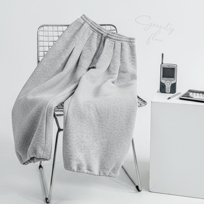 馬登女裝 休閒闊腿直筒長衛褲鬆緊腰抽繩束脚垂墜感糯米褲子秋冬