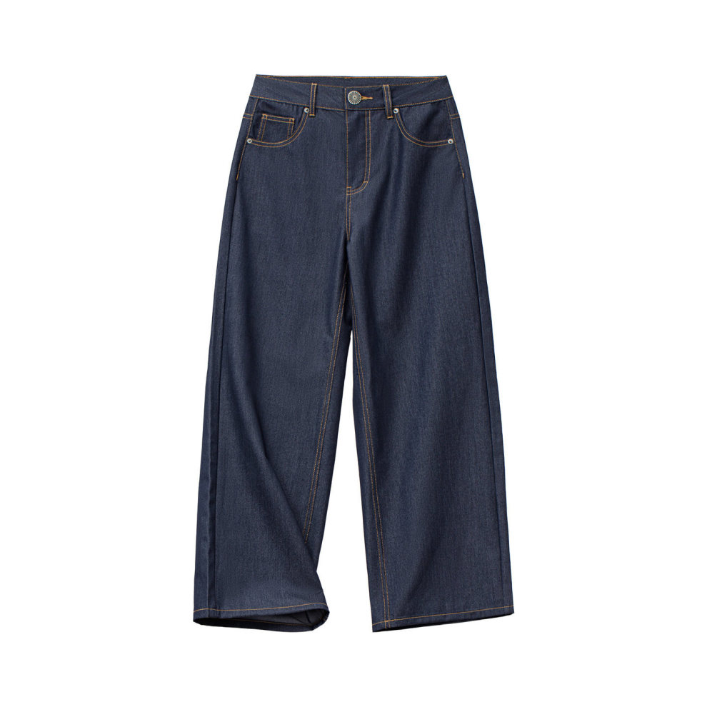 馬登女裝 復古原牛色薄款微彈顯瘦直筒闊腿仿軟牛仔休閒長褲子春夏