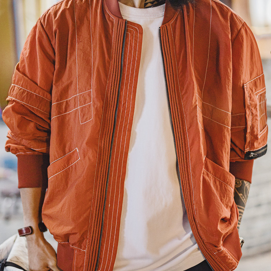 馬登工裝 美式明線轟炸機夾克bomber飛行員外套薄款磚紅色棒球服男春