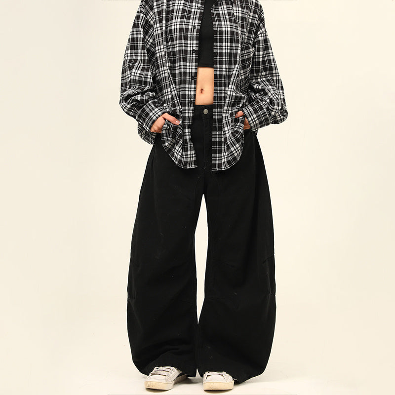 美式復古cleanfit工裝褲解構廓形彎刀牛仔褲寬鬆百搭工裝褲