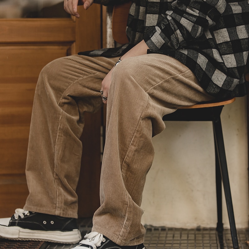 馬登工裝 復古寬鬆燈芯絨闊腿褲中腰條絨直筒工裝褲長褲