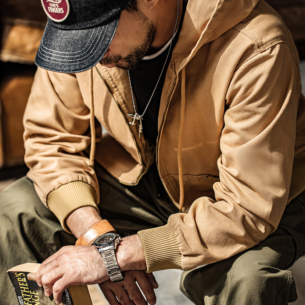 馬登工裝 美式復古連帽夾克重磅帆布阿美咔嘰J130外套男