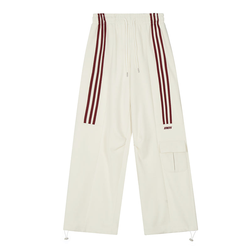 美式休閒運動衛褲女潮牌復古三條杠hiphop垂感闊腿工裝褲