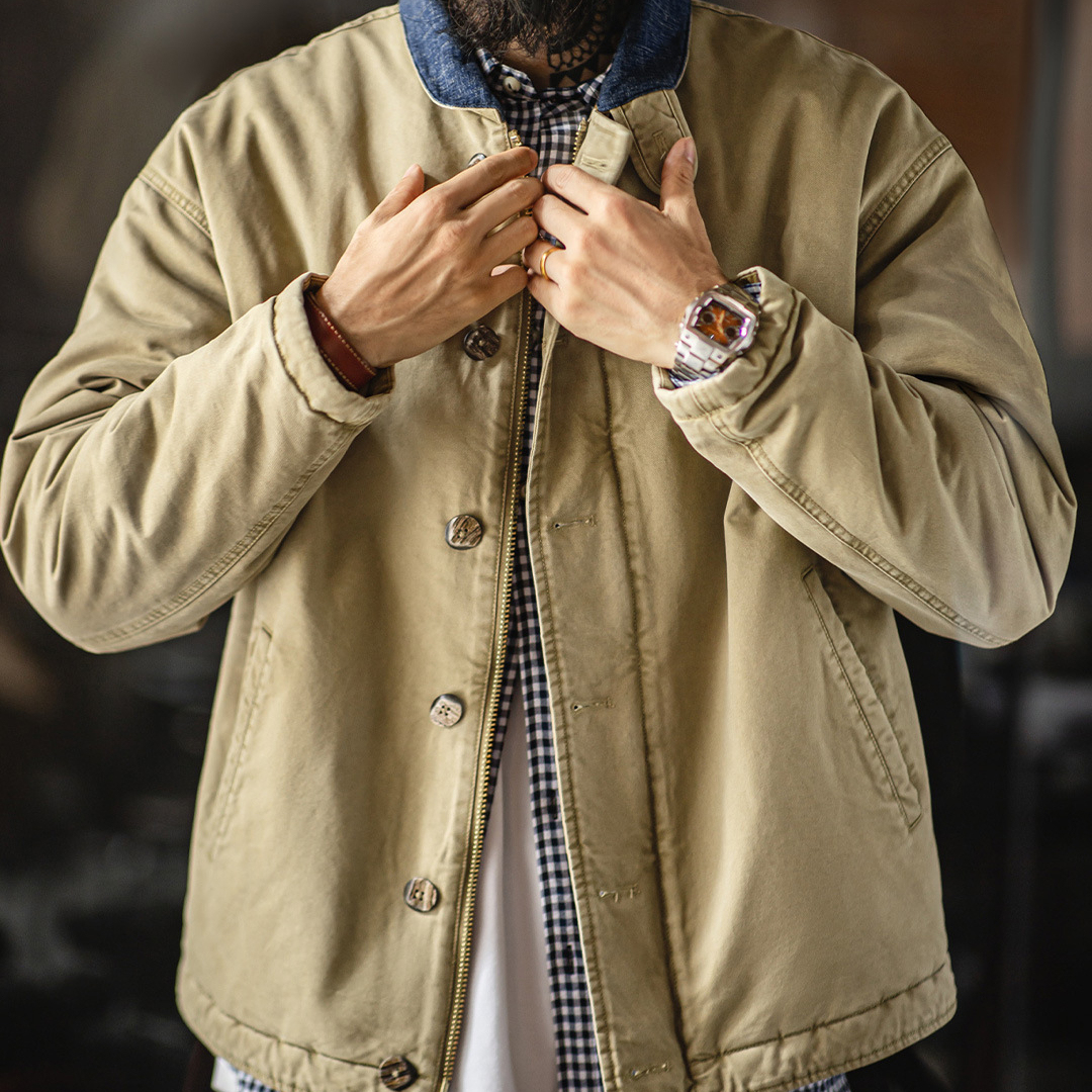 馬登工裝 美式復古N1甲板服加厚保暖棉服立領短款夾克外套男秋冬