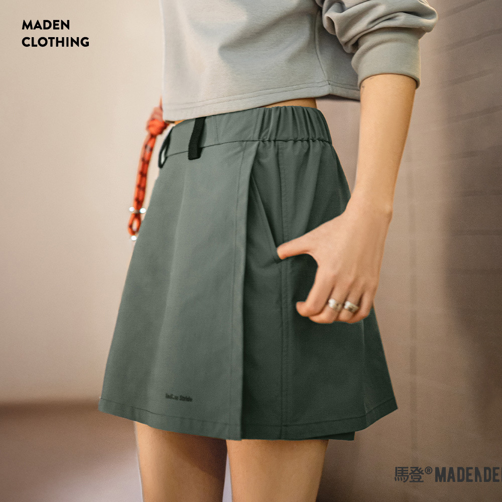 馬登女裝 夏日美式工裝假兩件短裙褲山系徒步不走光百搭鬆緊腰褲子女