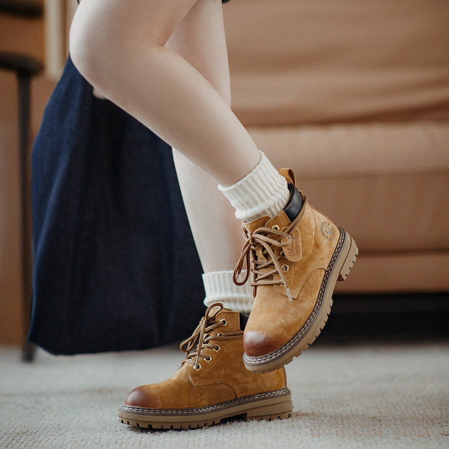馬登女裝 經典大黃靴美式獵裝馬丁靴復古中幫機車工裝鞋靴子女冬
