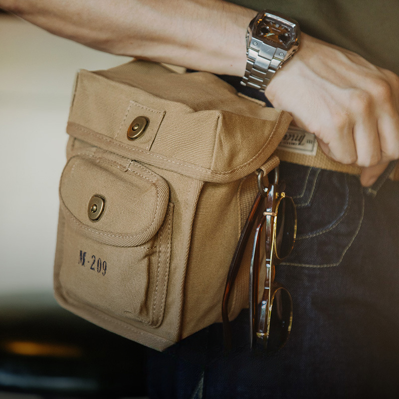 馬登工裝 美式復古M209戰術斜背包戶外帆布單肩手提磁扣方形腰包