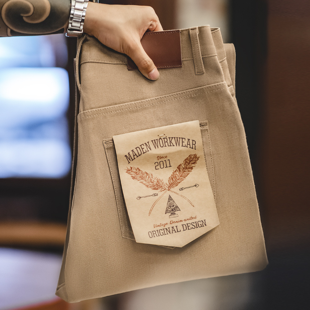 馬登工裝 美式復古卡其原漿牛仔褲赤耳阿美咔嘰丹寧直筒長褲男秋