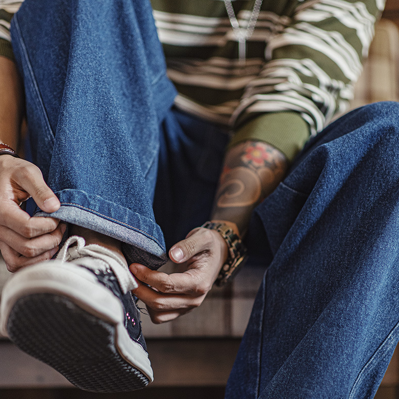 馬登工裝 美式復古重磅水洗伐木牛仔褲廓形寬鬆闊腿休閒直筒褲男秋