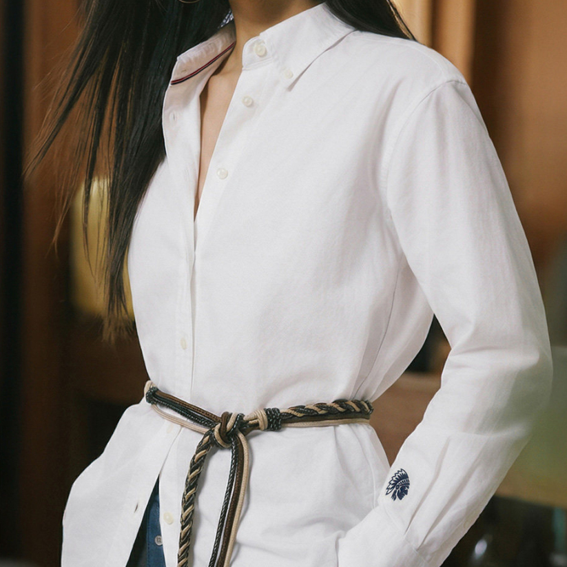 馬登女裝 全純棉翻領西裝牛津紡襯衫刺繡疊穿長袖內搭上襯衣女士春