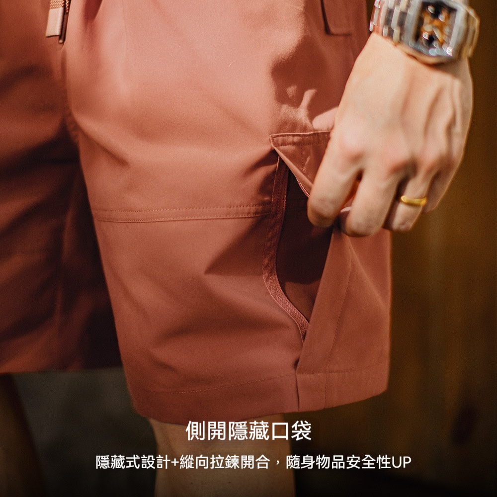 馬登工裝 美式紅色短褲抽繩鬆緊腰直筒寬鬆外穿大口袋五分褲男夏季