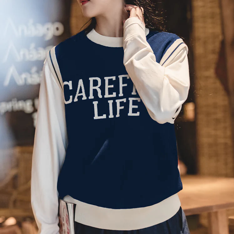 馬登女裝 學院風針織馬甲背心圓領套頭毛衣無袖疊穿上衣