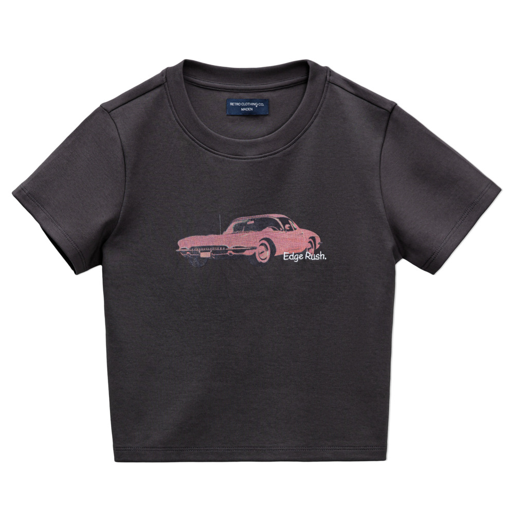 馬登女裝 美式復古賽車印花T恤短款千禧辣妹修身正肩百搭短袖夏季