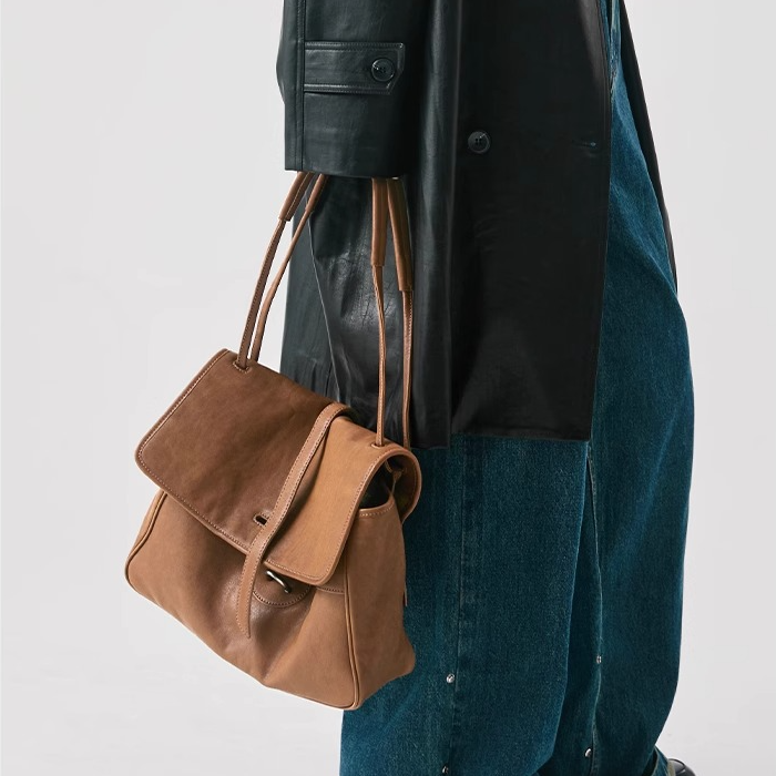 植鞣頭層牛皮包包小眾復古斜挎托特包通勤大容量真皮郵差包女