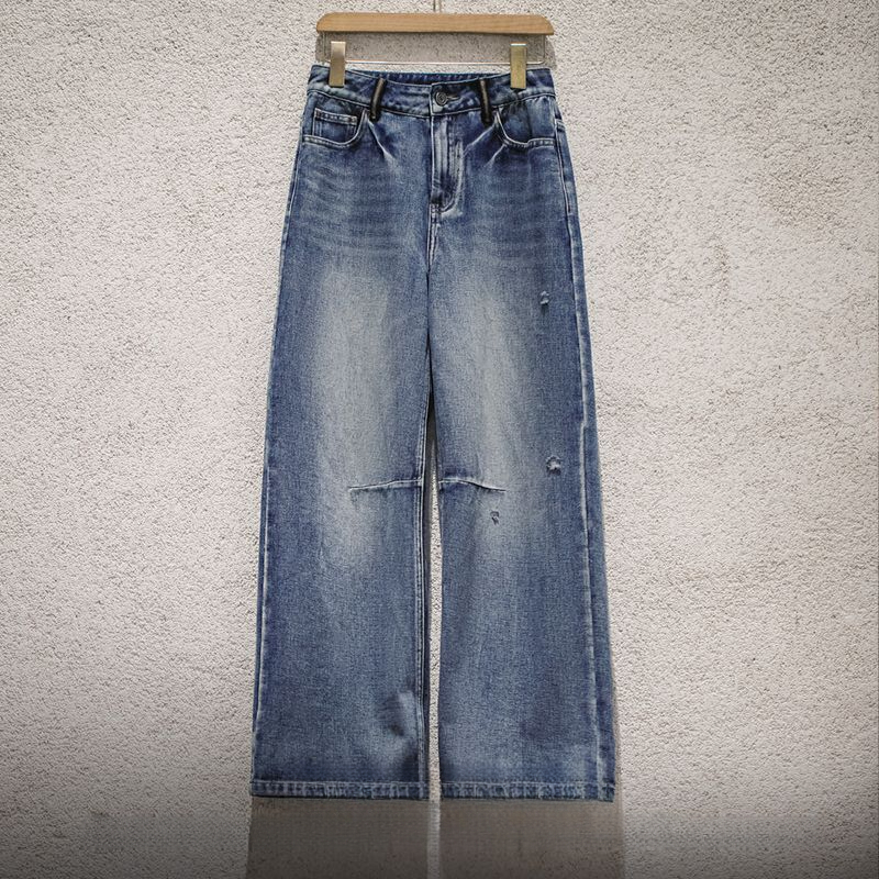 馬登女裝 Cleanfit重工水洗破洞牛仔褲直筒遮胯拖地工裝長褲