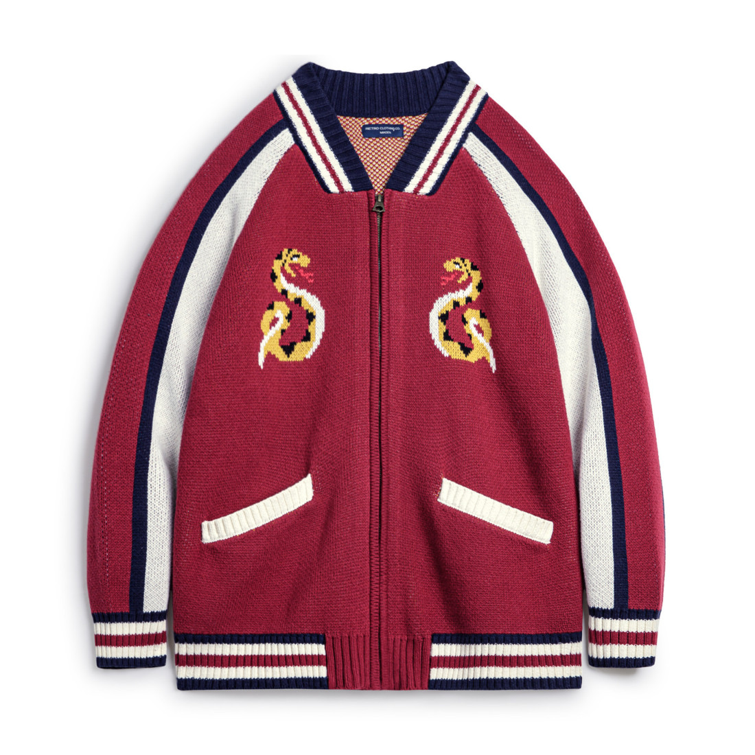 馬登女裝 美式復古酒紅色聖誕節新年寬鬆拉鍊針織開衫外穿毛衣外套上衣秋冬