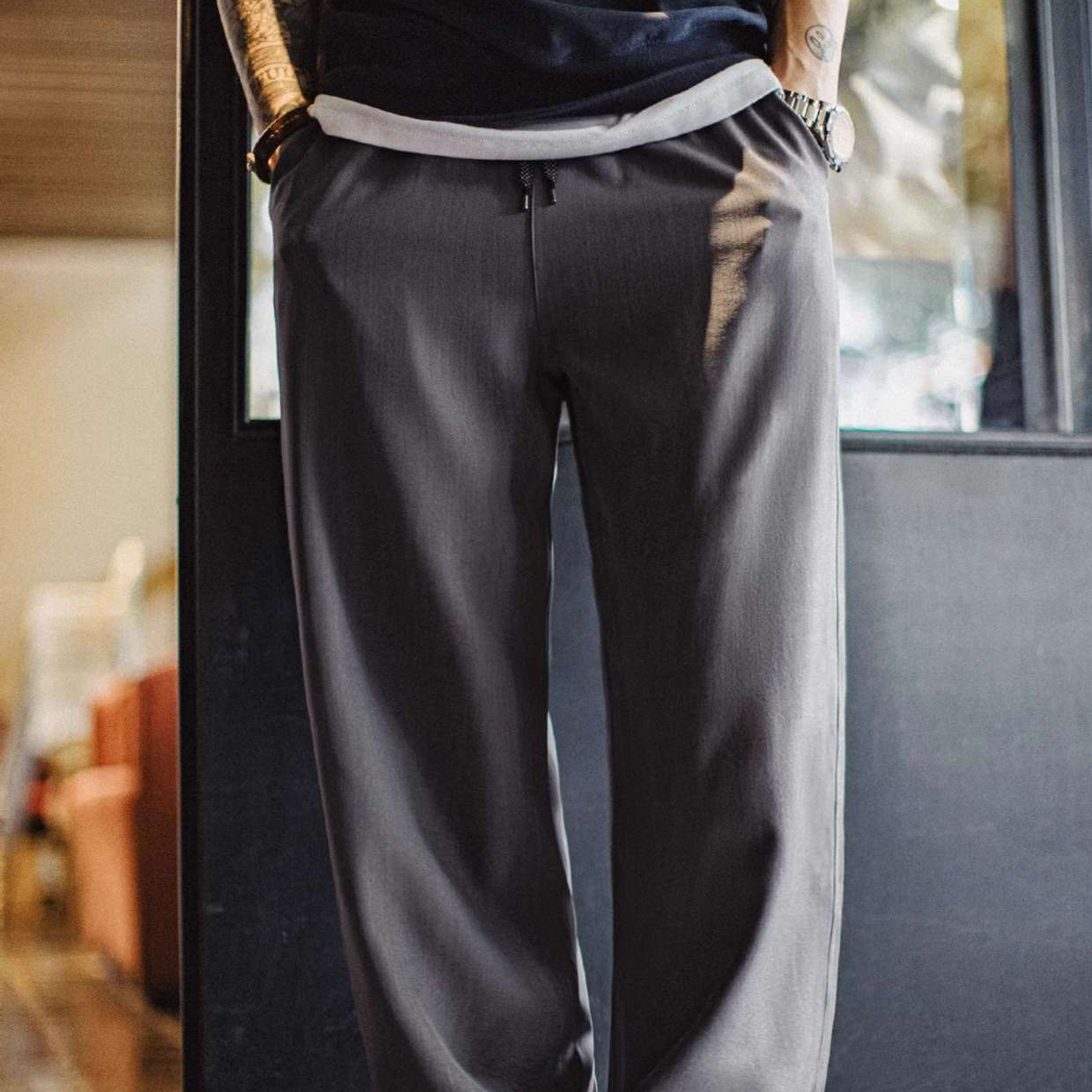 馬登工裝 休閒西裝褲垂墜感Cleanfi灰色通勤長褲子薄款男春夏