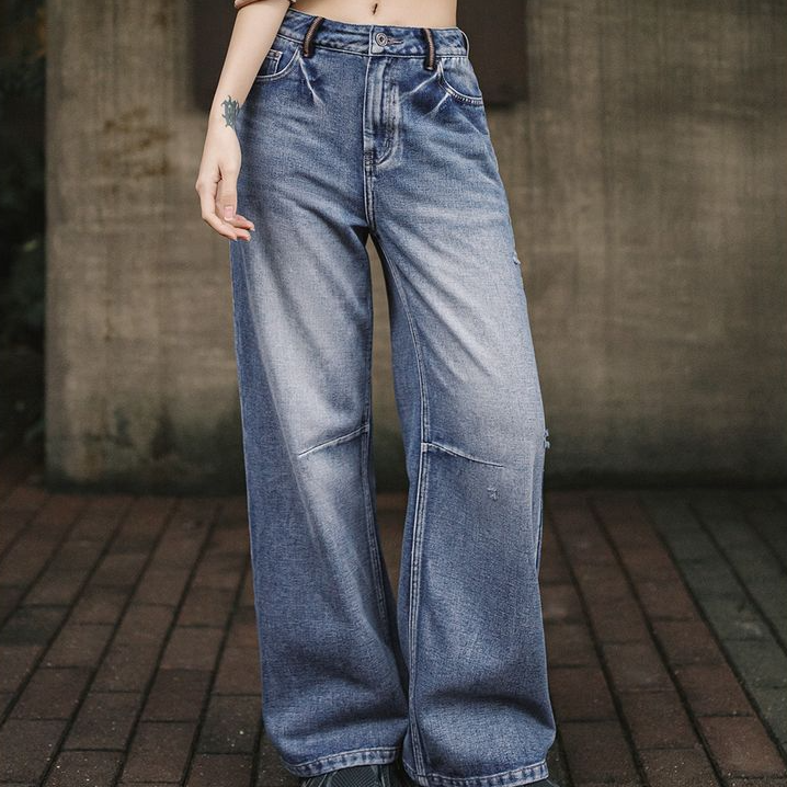 馬登女裝 Cleanfit重工水洗破洞牛仔褲直筒遮胯拖地工裝長褲