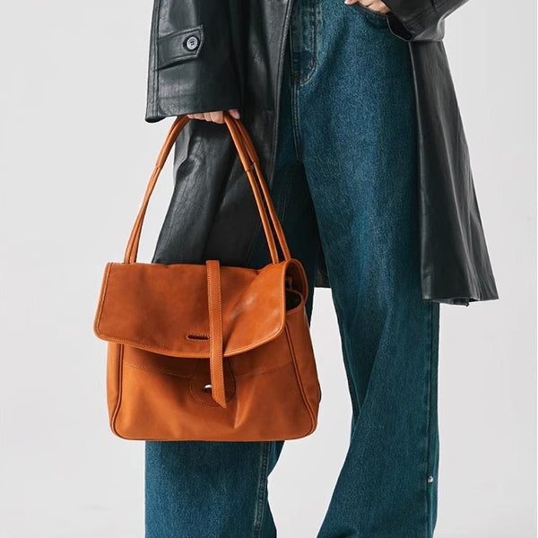 植鞣頭層牛皮包包小眾復古斜挎托特包通勤大容量真皮郵差包女