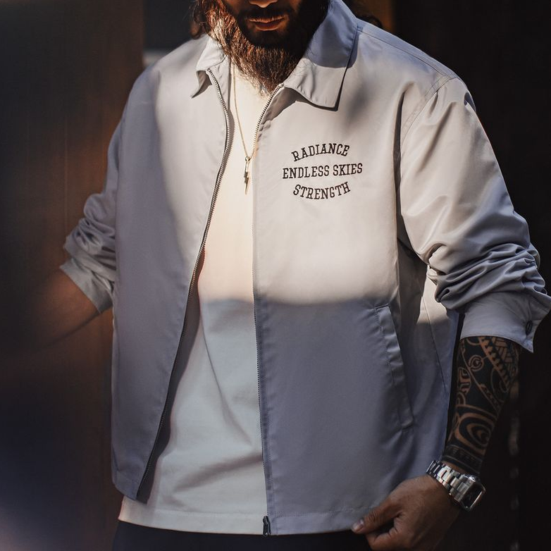 馬登工裝 美式復古字母刺繡教練夾克翻領寬鬆外套廓形休閒上衣男春