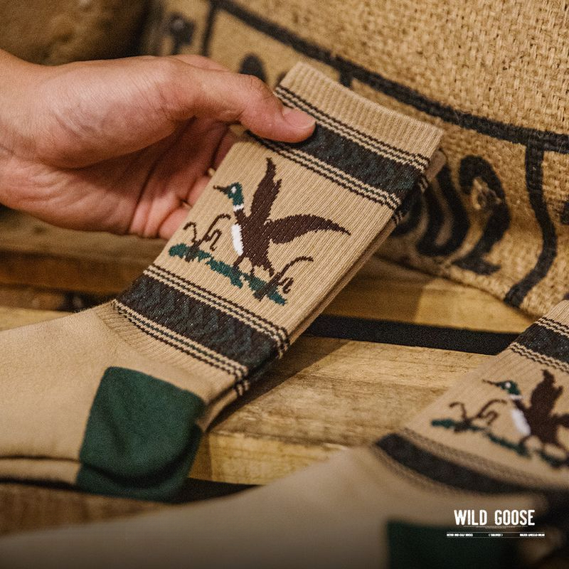 馬登工裝 復古卡通撞色針織中筒襪彈力毛圈棉襪透氣耐磨長襪子秋冬