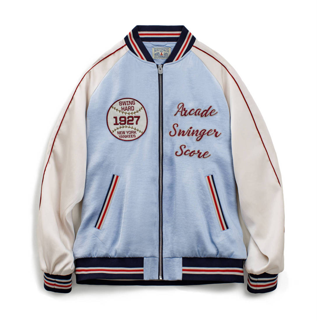 馬登工裝 美式復古刺繡橫須賀棒球服夾克拼色痞帥缎面外套男春秋