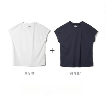 馬登女裝 冰絲凉感寬鬆圓領T恤落肩袖基礎鹽系短袖打底衫