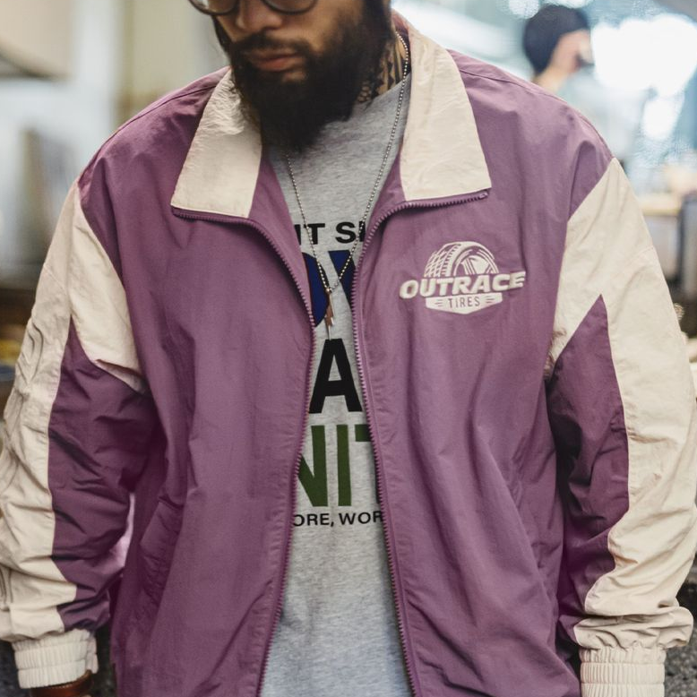 馬登工裝 美式復古拼接撞色賽車夾克刺繡耐磨機車休閒外套男春