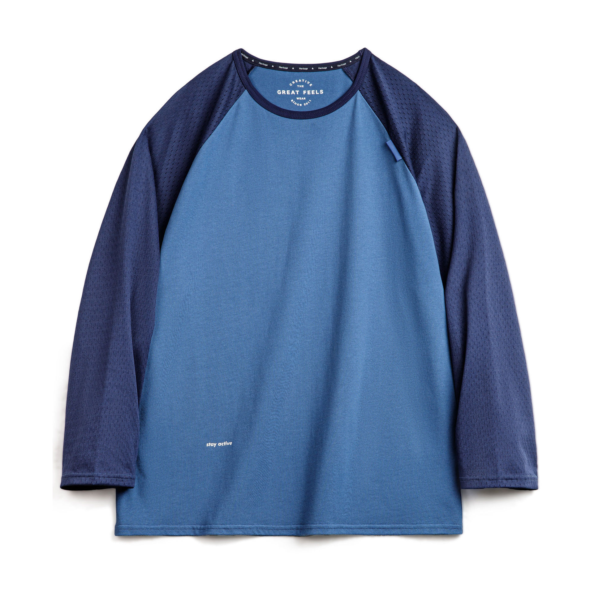 馬登工裝 美式休閒撞色網眼長袖T恤印花字母圓領套頭打底衫男春